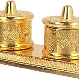 Gold Plated Round Pair Design Sindoor kumkum Dibbi,Roli/Chawal Box(Metal,Gold) Decorative Showpiece - 5 cm(Aluminium, Gold)-image-9