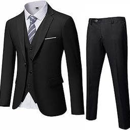 Men’s 3 Piece Suit Blazer, Slim Fit Tux with One Button, Jacket Vest Pants & Tie Set for Party, and Business-picture-8
