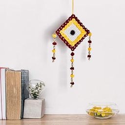 DULI™ Pompom Hanging Handmade Wall Art for Bedrooms, Office, Balcony, Outdoors, Garden, Home Wall, Car Hanging (Maroon-Yellow)-image-55