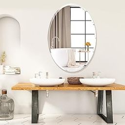 Art Street Glass Oval Frame Wall Mirror,Hd Vanity Make Up Wall Mirror Tiles for Wall Decor (17 X 23 Inches, Silver)(Framed)-image-19
