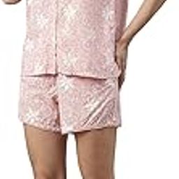 Essentials Womens Relaxed Fit Modal Fabric Short Sleeve Printed Shirt and Mid-Rise Mid-Thigh Length Slounge Shorts Set - EC13-image-58