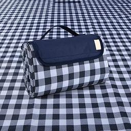 Picnic Beach Blanket, Picnic Mat 80x57in Waterproof Foldable , Family Mat, Portable Large Picnic Blankets for Travel, Hiking, Music Festival (Navy Grid)-image-59
