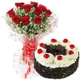 Froscentra Combo Special | 10 Red Roses Fresh Flowers Bouquet | Half kg Black Forest Cake | SameDay/NextDay Delivery-image-23