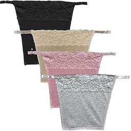 Finesse Miracle Women's Lace Trim Mock Camisole Insert, Cleavage Cover, Set of 4, Black/Pink/Grey/Beige-image-44