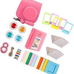 CALANDIS for Fujifilm Instax Mini 9 Camera PU Case Filter+Close up Lens Gift Set Flamingo Pink-5