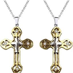 Metal Holy Cross Pendant Crucifix Necklace with Resizable Silver Chain for Boys, Girls, Women and Men - Pack of 2 (LH-JC-COM-D8)-image-78