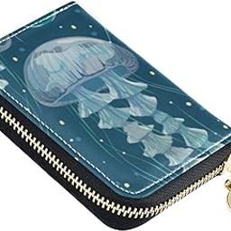 Blue Sea Transparent Jellyfish RFID Credit Card Wallet, Microfiber Leather Zipper Card Case Holder for Women-picture-30