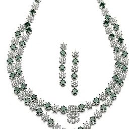 Rhodium-Plated American Diamond Studded Star Shaped Layered Necklace With Earrings Jewellery Set For Girls and Women-16