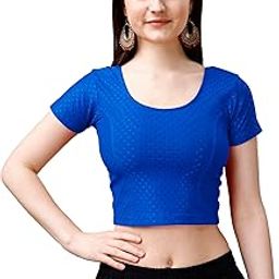 Women's Readymade Dobby Cotton Lycra Stretchable Round Neck Short Sleeve Blouse Fancy Lycra Stretchable Blouse for Women Readymade Saree Blouse-image-35