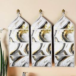 Homestic Pack of 3 Wall Hanging Organizer | Hanging Stationary Organizer | Foldable Document Holder | 3 Multi-Purpose Storage Pocket | Magazine Organizer | Golden Marble | Grey-12