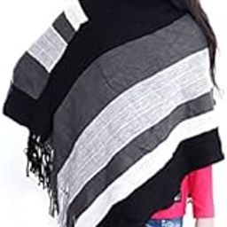 Kids High Neck Elegant Striped Poncho Sweater for Girls with Fringed Sides for Winter Warm Shawl, Top for Winter Outfit-image-26