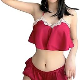 Women Satin Night Dress Set | Halter Neck Sleepwear with Lace Trim | Soft Nightwear for Women | Sexy & Comfy Two-Piece Loungewear Set-image-95