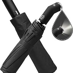 Automatic Umbrella with Light Design Foldable - 3 Fold UV Protection UPF50 Umbrella with Travel Cover for Women Men Kids (Black/One Single)-image-79