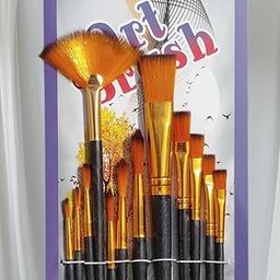 Artist Paint Brush Set, 12 Pieces, Nylon Hair Brushes with Black and Gold Handles, Multiple Sizes for Art and Craft-image-39