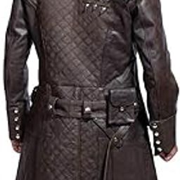 Men's Assassin Brown Genuine Leather Trench Costume Coat-image-30