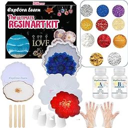 exploralearn Ultimate Max Resin Art Kit - Mandala, Flower, Agate 3 Coasters With 200 Gm Epoxy Resin And Silicone Moulds - Comprehensive Resin Art Materials - Mica, Glitters, And Flakes,Multicolor-image-46