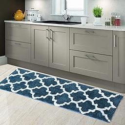 AEROHAVEN™ Glorious Super Soft Microfiber Abstract Moroccan Designer Anti Slip Kitchen/Bedside Runner Rug (Teal, 40 cm x 120 cm)-12