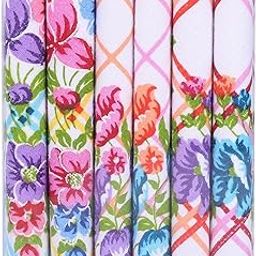 premium cotton Handkerchief hanky collection for ladies with an easy wash, Size 32 x 32 CM, Pack of 6, White background, Mix Color Prints-28