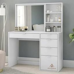 ABBAJI INTERIORS Engineered Wood Dressing Table/Mirror with Drawer, Storage Shelves (White)- with Elegant Frame- Length 42inch,Width 18inch,Height 60inch-picture-8