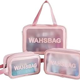 Sprqcart Cosmetic Pouch, Make up Bag for Home & Travel, Toiletry Bag for Cosmetics, Brushes, Accessories Set of 3 - Wash Bag (Pink)-image-46
