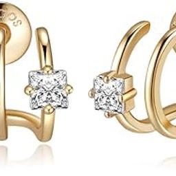 14K Gold Plated Triple Huggie Illusion Stud Earrings | Gold Hoop Earrings for Women-image-11
