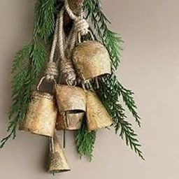 ONLINECRAFT Iron Set of 6pc Harmony Cow Bells Vintage Handmade Rustic Lucky Christmas Hanging Decor Bells On Rope Set of 6pc-image-60