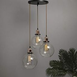 Homesake®3-Lights Round Cluster Chandelier Modern Glass Globe Hanging Light, Rose Gold Socket, E27 Holder, Decorative, Copper, Urban Retro, Nordic Style, LED/Filament Bulb-image-19