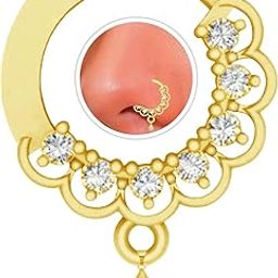 AD Studded Gold Plated Piercing Artificial Nosering Nathiya Nose Pin Ring For Women Girls, Maharashtrian Nath-image-21