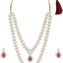 Purple Dazzling Stones Austrian Diamonds Embellished Layered Necklace & Earring Set For Women-ZPFK18889-image-73