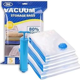 CRAE Vacuum Storage Bags for Travel,Space Saver Compression Storage Bags for Packing | Airtight Reusable Ziplock with Hand Pump |(2 Piece 50X70,2 Piece 60X80,1 Piece 80X100,1 Hand Pump) 5 Piece Set-2