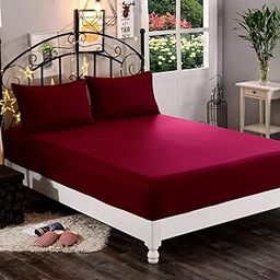 DREAM CARE Water Proof Terry Cloth Fitted Mattress Protector 78x72 Inch for Double Bed King Size with Elastic Strap | Water Resistant Ultra Soft Mattress Cover | Hypoallergenic Bed Cover (Maroon)-image-104