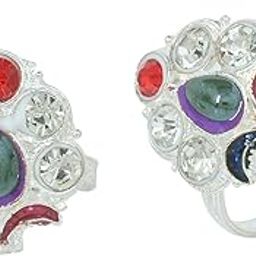 Missmister CZ Silver Plated Shield design Multicolour Meenakari toering jewellery for Women (MM6104TRRM)-image-94