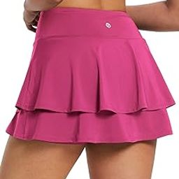 Women's Pleated Tennis Skirts Layered Ruffle Mini Skirts with Shorts for Running Workout-image-52