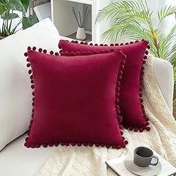 Amazon Brand - Umi Velvet Pompom Cushion Cover 16x16 Inch - Set of 2 Large Square Throw Pillow Covers for Sofa Living Room or Home Decor in Wine Color-image-41