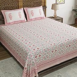 BLOCKS OF INDIA Hand Block Floral Printed 200 TC Cotton King Size Bedsheet (Pink Jaal, Pack of 1)-image-34