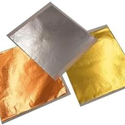 Gold Leaf Sheets, 300 Sheets, 8 by 8.cm Warq Golden Foil Paper for Gilding, Resin Art, Maysur Paintings, Arts Crafts, Nail Deco, Furniture, DIY Projects (3.14 x 3.35 inches, Gold, Silver, Copper)-image-84