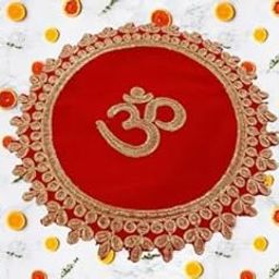 Hemrishi Enterprises Pooja Aasan Mat for God Mandir/Prasad Thali Cover/Thalposh with Swastik Embroidery Design for Diwali, Navratri and Various Puja Rituals (Pack of 1) - Multicolour - Warm Colors-image-1