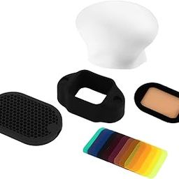 Professional Flash Modifier Kit with Diffuser, Bounce Dome, Grid, Gel Mount and 7 Colour Gels for Speedlight-image-83