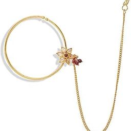 Nath Traditional Nathiya for Women Nose ring without Piercing Gold Plated Nath Clip On Nose Ring For Women (White)-image-70
