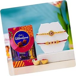 Religious Assorted Rakhi Gift Set – 2 Stone Rakhis with Cadbury Celebration & Roli Chawal-image-82