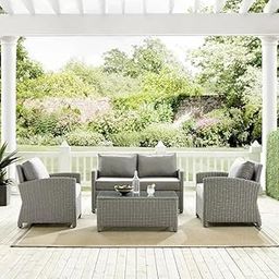 DRX 4PCS Patio Wicker Furniture Set Center Table Silver Grey Rattan Chairs and Grey Cushions Outdoor Furniture for Backyard, Garden, Blacony-image-85