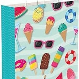 Omnipresent Pack 90 GSM Ice-Cream Theme Printed Attractive Small Party Paper Gift Bags, Set of 12, Ideal For Kids Birthday Gifts, Birthday Return Gifts, & Kids Theme Party (Size:9.4x7.9x3 inch)-56