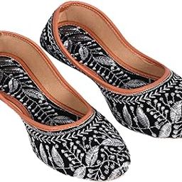 Women's Embroidered Feather Pattern Slip-on Jutti Attractive Design Comfortable Sole, Traditional Indian Flats with Tan Trim, Stylish Casual Fancy Bellies Jooti for Women & Girls (Jutti_2114)-image-78