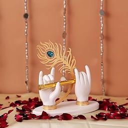 SMRK Lord Krishna Hand with Flute (White) | Home Decor, for Pooja Room, Office Desk & Car | 24 Karat Gold Plated-image-28