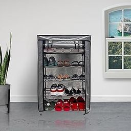 RAXON WORLD Multipurpose 5 Layer Metal Pipe With Non-Woven 100Gsm Fabric Cover Shoe/Cloth/Toy/Books Rack-Grey, 28X28X72 Cm-image-4