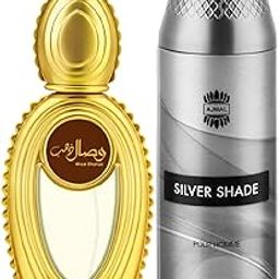 Ajmal Wisal Dhahab EDP Fruity Floral Perfume 50ml for Men and Silver Shade Homme Deodorant Citrus Woody Fragrance 200ml for Men-17