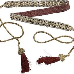 Traditional and Beautiful Maroon Velvet Embroidery Belt for Women | Perfect Vaddanam and Kamarbandh | Saree Belt for Women, Waist Belt For Girls With Decorative stone kundan moti-image-1