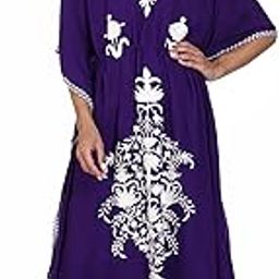 Rayon Purple Kaftan with White Embroidery-image-32