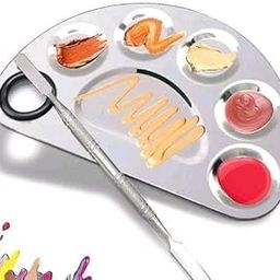 Stainless Steel Cosmetic Makeup Palette,Foundation Makeup Mixing Palette, Makeup Palette with Spatula, Makeup Plate, Metal Makeup Mixing Tray, Cosmetic Artist Mixing Palette-14