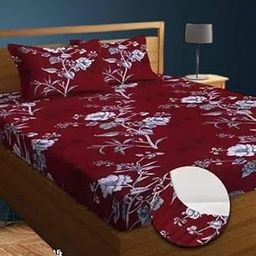 Geeta Homes Cotton Feel Glace Cotton Elastic Fitted Printed King Size Double Bed Bedsheet with 2 Pillow Covers and Fits Upto 8 inches Mattress, Size- 72"x78" Saffro 2783-image-86